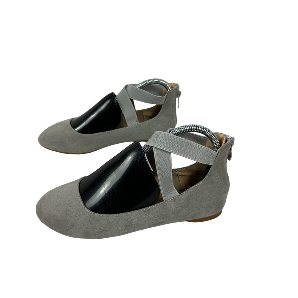 Dream Pairs Girls Gray Faux Suede Ballet Flats Elastic Straps & Back Zippers 6.5